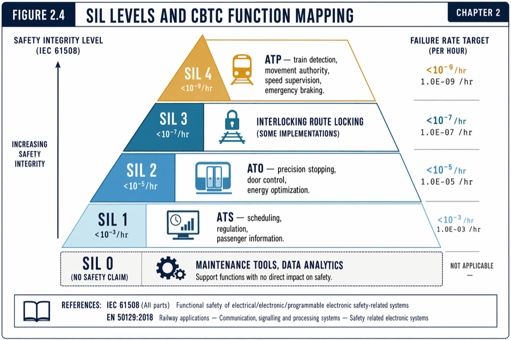 Each SIL is a tenfold reduction in tolerable failure rate, with engineering rigor compounding upward.
