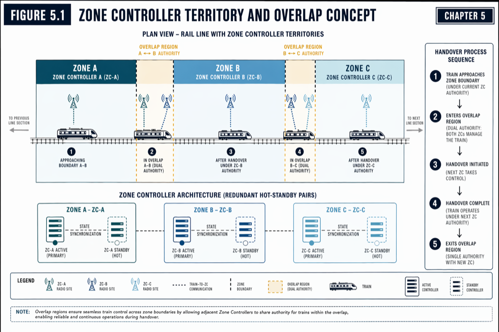 A Zone Controller pair: primary issues authorities, standby tracks state via heartbeat, and failover completes in under 500 ms.