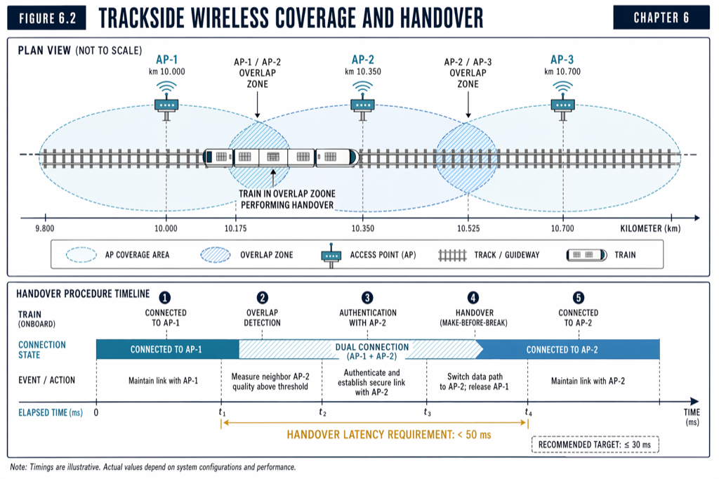 Overlapping AP coverage and dual-radio onboard architecture together make the communication-loss timeout an exception, not a routine event.